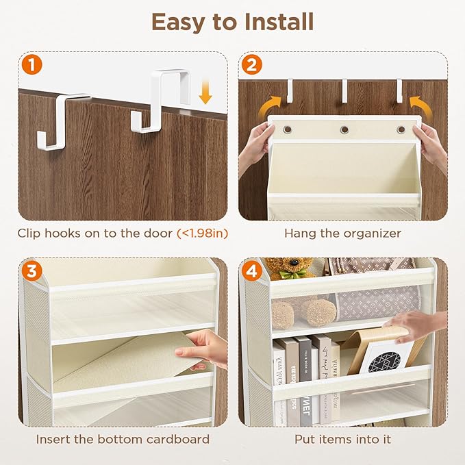 Over The Door Organizer, 8 Shelf Door Hanging Organizers with 8 Large Capacity Pockets, Back of Door Organizer Storage Hanging Shelves for Closet Bathroom Bedroom Nursery
