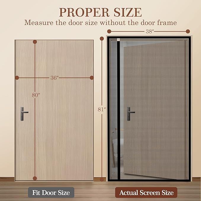 Yotache Left Right Side Opening Screen Doors with Magnets Fits Door Size 36 x 80, Reinforced Sewing Magnetic Mesh, Actual Screen Size 38" x 81" Black
