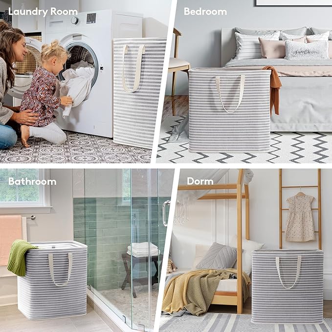 Lifewit 2 Pack Laundry Hamper Large Collapsible Laundry Baskets, Freestanding Waterproof Clothes Hamper with Easy Carry Handles in Laundry Room Bedroom Bathroom College Dorm, Grey, 2 x 90L
