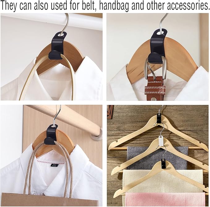 60 Pcs Clothes Hanger Connector Hooks,Magic Heavy Duty Cascading Connection Hooks Space Saving Hanger Extenders Clips for Clothes for Organizer Closet, Black