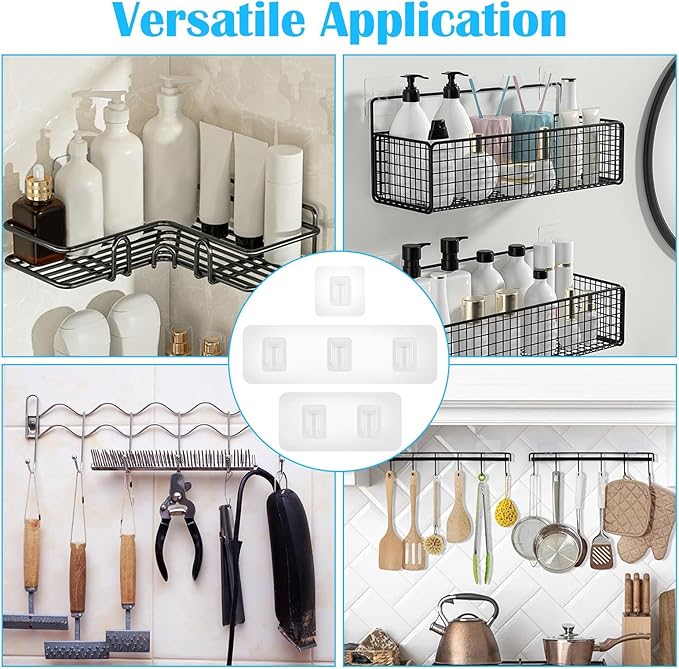 14 Pieces Shower Caddy Adhesive Hooks, Shower Shelf Adhesive Replacement, Shelf Hooks for Shelves for Installing Storage Racks in Scenarios Such as Bathrooms Kitchens Living Rooms