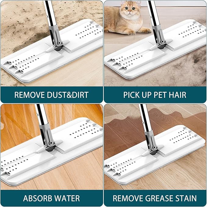 Mop Replacement Pads Compatible with JOYMOOP Flat Mop or Mop Bucket Set - Microfiber Flat Mop Pads for All 13" X 4.9" Squeeze Flat Floor Mop - Washable Mop Head Replacement (3+3 Pack)