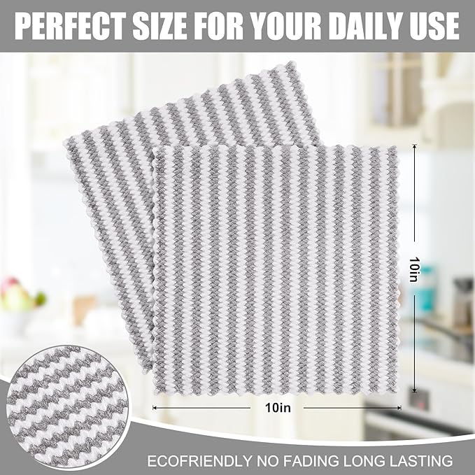 Homaxy 24 Pack Kitchen Dish Cloths, Ultra Soft and Absorbent Dish Towels, Reusable Fast Drying Microfiber Cleaning Cloth, Coral Velvet Wave Design No-lint, 10 x 10 inches, Grey