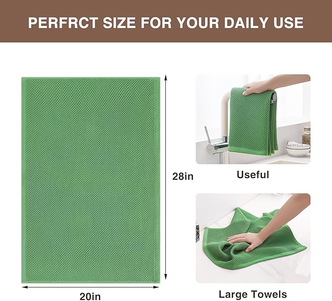 Homaxy 100% Cotton Waffle Weave Kitchen Dish Towels, Ultra Soft Absorbent Quick Drying Cleaning Towel, 20x28 Inches, 4-Pack, Grass Green