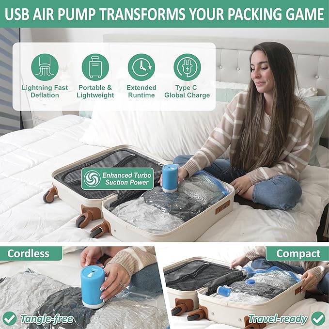 Cozy Essential 35 Pack Vacuum Storage Bags with Portable Rechargeable Wireless Portable Electric Pump, Vacuum Seal Space Saver Bags for Clothing, Pillows, Blanket, Bedding, Comforters