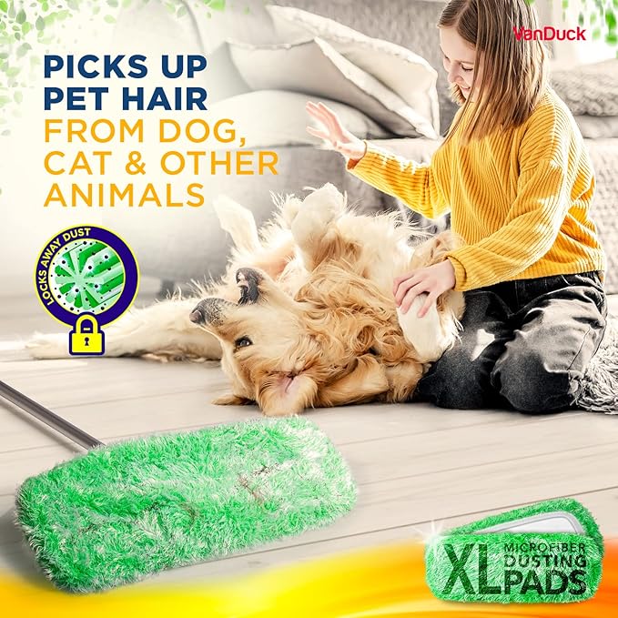 VanDuck X-Large Dust Mop Refill for Swiffer XL (4 Pack) - Microfiber Pet Heavy Duty Dry Sweeping Refills - Reusable Mop Pad