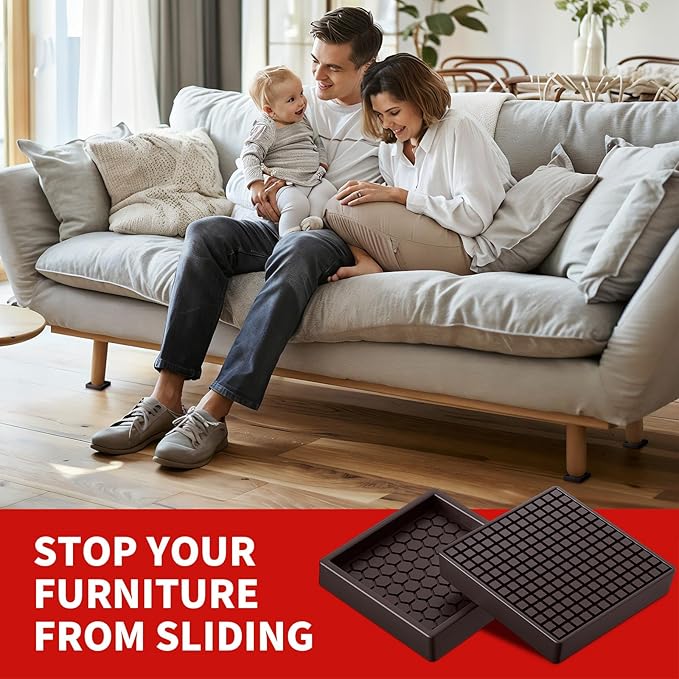 Ezprotekt Non Slip Furniture Pads, 12 Pcs 2" Anti Slip Rubber Caster Cups, Anti Skid Furniture Coasters for Hardwood Floors, No Slide Furniture Gripper, Furniture Stoppers to Prevent Sliding (Brown)