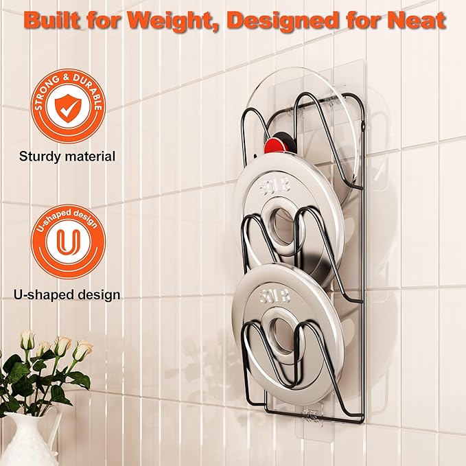 2 Pack Pot-Lid-Organizer, 6-Tier Pots and Pans Lid Organizer Under Cabinet, No Drilling, Rustproof, Lid-Organizers-Inside-Cabinet for Small-Space-Solution & Kitchen Cabinet Organization