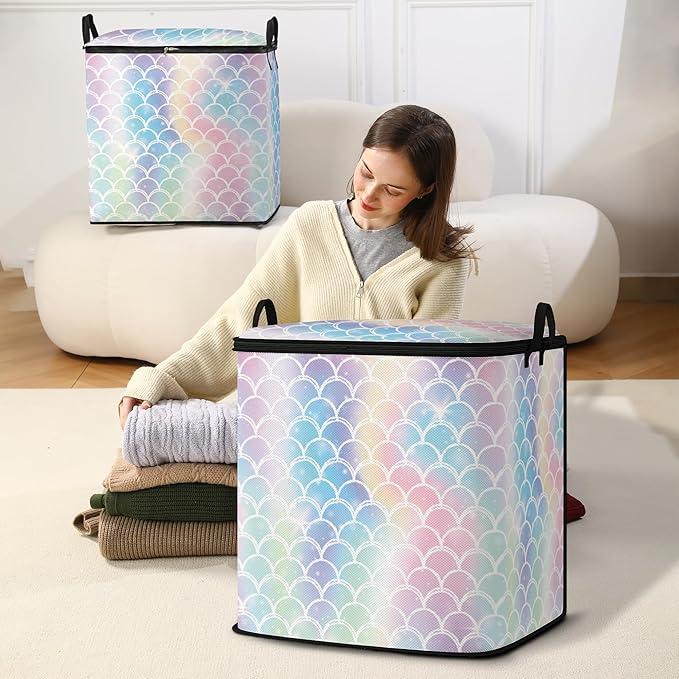 Large Comforter Storage Bag with Zipper,Closet Organizer for Clothes,Blankets,Quilts,Pillows,Fabric Moving Bags with Portable Handles 95L(2-Pack)