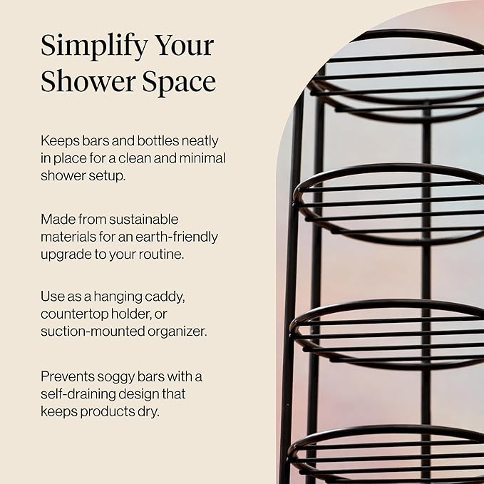 Kitsch Hanging Shower Caddy with Suction Cup – Self-Draining Bar Soap Holder & Shower Caddy for Shampoo Bars, Conditioner Bars & Soap – Rust Proof, Eco-Friendly, Wall Mount or Free-Standing Organizer