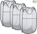 Larpur Pack of 3 Pop up Laundry Hampers, Collapsible Laundry Baskets, Portable Mesh Clothes Hampers for Home Room, College Dorm, Apartment, Foldable Hamper with Carry Handles, Gray