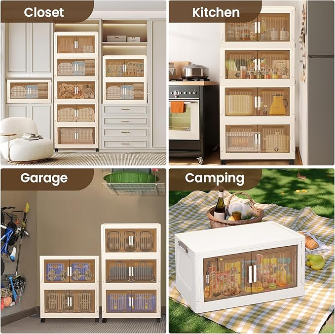 5 Pack 330 QT Stackable Storage Bins with Lids 82.5 Gal Storage Bins Closet Organizers and Storage Plastic Storage Bins Collapsible Storage Box with Wheels for Bedroom Living Room Dorm Office