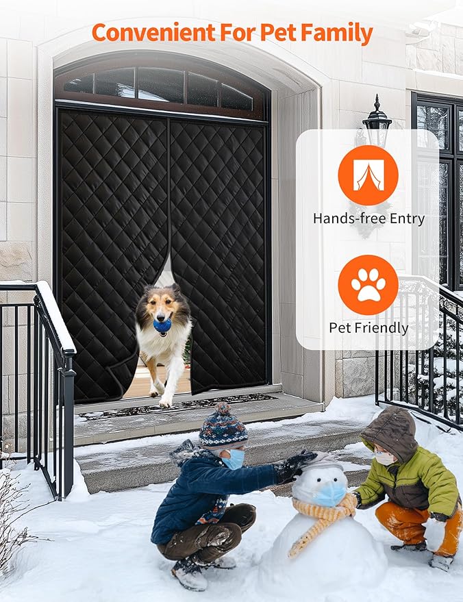 Magnetic Thermal Insulated Door Curtain for 72"x 80" Doors, Heavy-Duty Oxford Fabric Door Cover for Heat Insulation, Magnetic Closure Blanket for Doorway to Keep Warm in Winter Cool in Summer