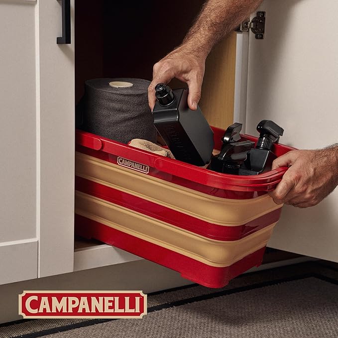 CAMPANELLI Collapsible Laundry Baskets with Handles - Waterproof Storage Container, Space-Saving Foldable Laundry Basket Organizer for Clothes, Toys & Essentials | 20L - Red/Gold