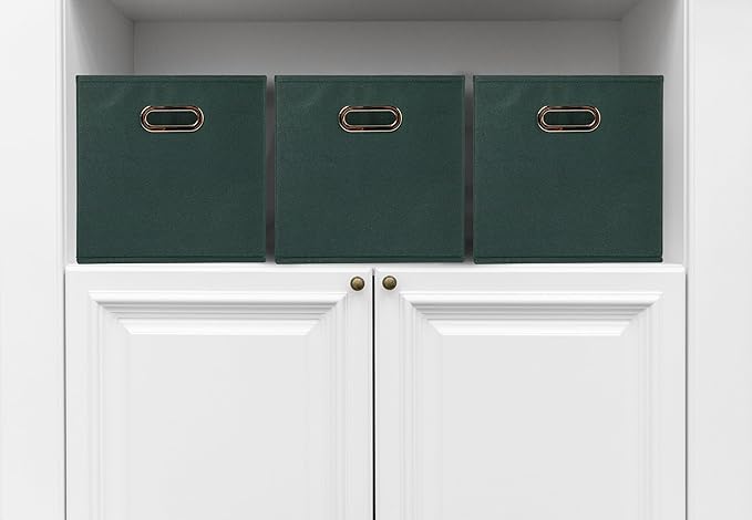 Household Essentials Foldable Fabric Storage Cubes 6-Pack – 11x11x11 Stackable Non-Woven Bins with Chipboard Sides & Grommet Handles – Closet, Shelf, Nursery, or Office Organizer – Dark Green