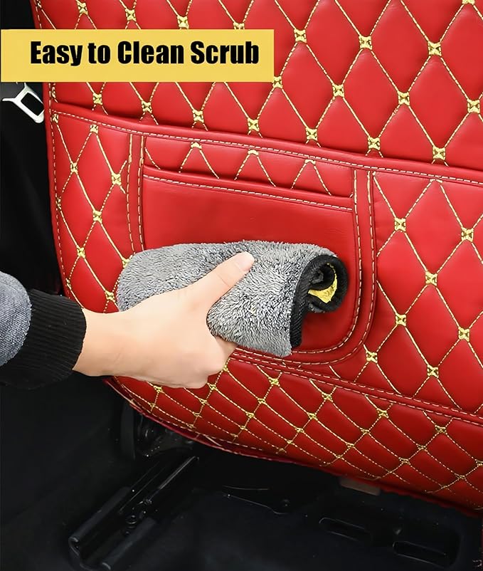 Leatherette Car Seat Protector - 2 Pack Large Car Kick Mats with Storage Pockets Organizer Seat Back Cover Against Dirty Shoes & Scratches, Universal Fit for Most Vehicles, Red