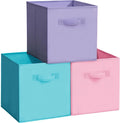 Easi Storage Cubes, 11 Inch Storage Bins, Set of 3, Foldable Fabric Cube Storage Organizer With Handles, Closet Cube Storage Bins, Collapsible Cubby Storage Organizer for Shelves,Offices, Multi