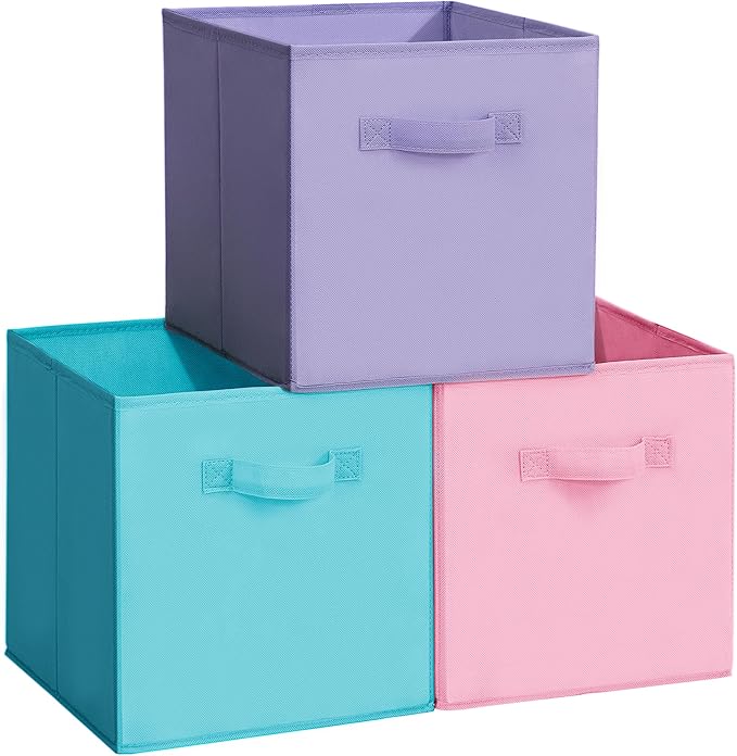 Easi Storage Cubes, 11 Inch Storage Bins, Set of 3, Foldable Fabric Cube Storage Organizer With Handles, Closet Cube Storage Bins, Collapsible Cubby Storage Organizer for Shelves,Offices, Multi