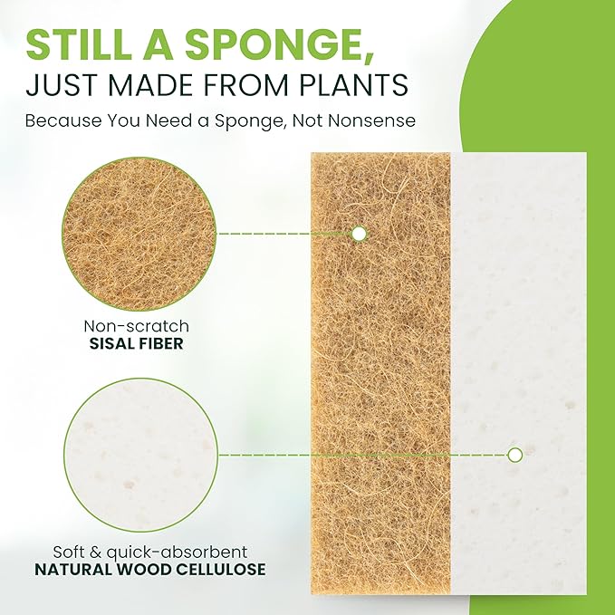 Tieralia Natural Dish Sponge Set – 6-Pack Eco-Friendly & Compostable Scrubbers | Cellulose & Sisal | Non-Toxic, Odor-Free, Reusable Kitchen Sponges for Dishes, Sink, Pots & Pans