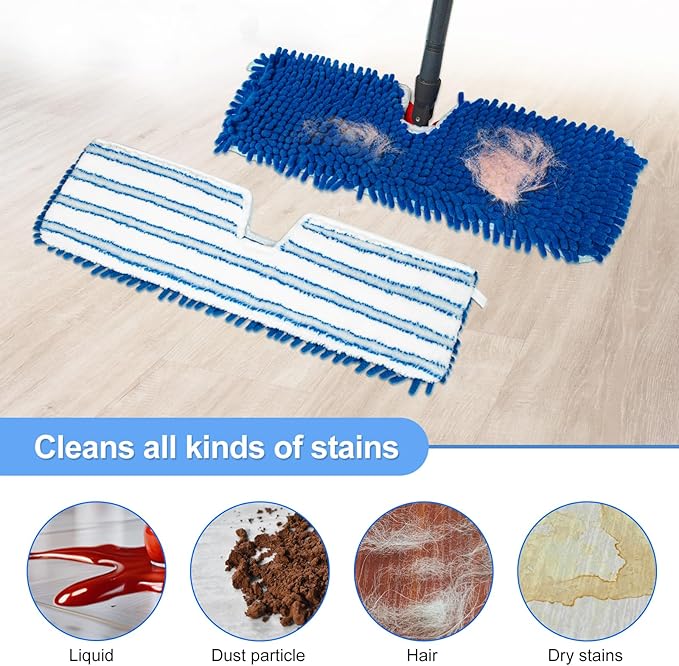 4 Pack Mop Heads Replacements Compatible for Ocedar Dual-Action Microfiber Flip Mop, Double Sided Mop Replace Head Mop Refills with Microfiber & Chenille for Dry Wet Use, Reusable, Machine Washable