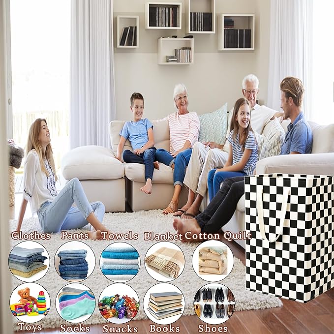 Waterproof Laundry Hamper 75L Collapsible Laundry Basket Extended Cotton Handle Laundry Bag Large Clothes Storage Toy Organization for Bathroom Bedroom Laundryroom College Dorms