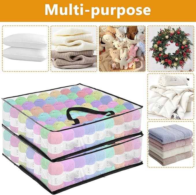 XL Yarn Storage Organizer 3 Bags, Oversized Yarn Organizer Moving Bag with Handle & Zipper, Closet/Under-Bed Storage Solutions for Knitting, Crochetfor, Sweater & Blanket Packing (26x26x8.7“, 3 Pcs)