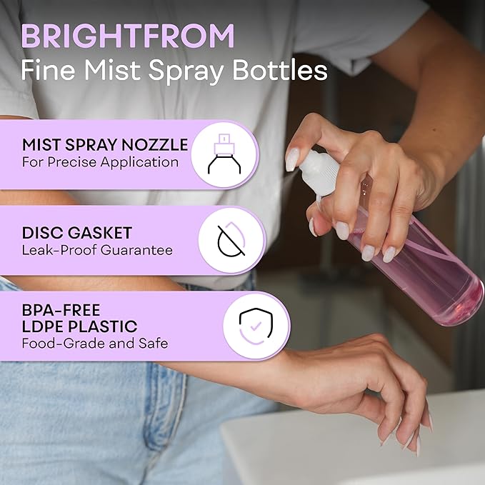 BRIGHTFROM Fine Mist Spray Bottles 8 oz, Empty Refillable Containers - Essential Oils, Disinfectant Spray, Water - Pack of 3