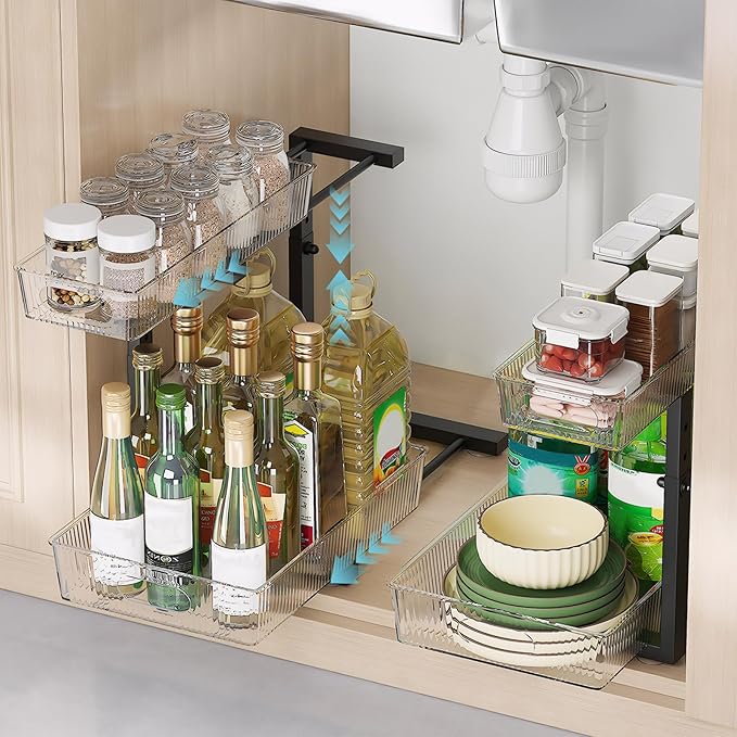 ETOYA Under Sink Organizer 2 Pack Pull Out Bathroom Cabinet Countertop Organizer 2 Tier Slide Out Kitchen Organizers and Storage Bathroom & Laundry Under Under Sink Shelf-Black