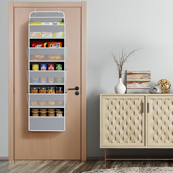 Univivi Hanging Storage Organizer Nursery Closet Cabinet Baby Storage with 5 Large Compartments 6 Side Pockets for Cosmetics, Toys and Sundries (Grey)