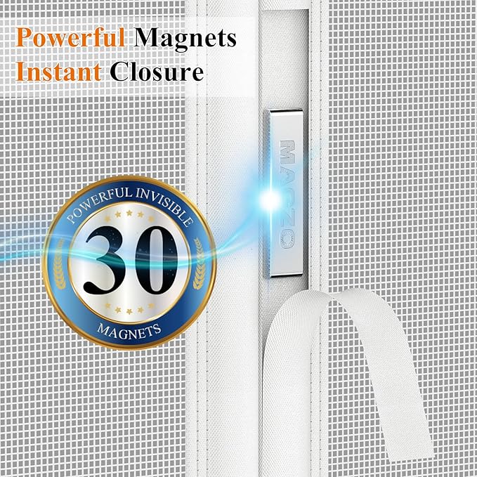 MAGZO Customized Magnetic Screen Door White, Reinforced Polyester Scratch-Proof, Keep Annoying Creatures Out, Easy Install with Strong-Adhesive Hook&Loop, Enjoy Beauty Sunshine and Let Fresh Air Flow