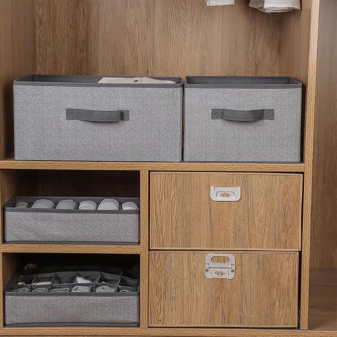 Storage Baskets, 11-Inch Woven Fabric Bins, Storage Cubes with Reinforced Handles, Organizer Bins for Closet Shelves, Foldable, for Toys, Clothes (2PCS/Grey-11*11*7.8inch)