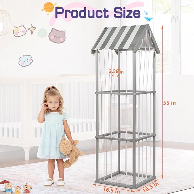 Stuffed Animal Storage, Space Saving Vertical Stuffed Animal Holder Wood, Easy Assembly Cottage-Style Plush Toys Organizer for Bedroom & Playroom (Gray, Large)