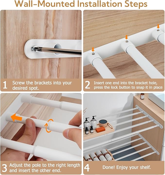 Expandable Closet Shelf Wall-Mounted Metal Storage Rack Adjustable Closet Rod DIY Divider Separator Space Saving for Cabinet Wardrobe Cupboard Kitchen Pantry Cupboard, 45.8-56.5 Inches