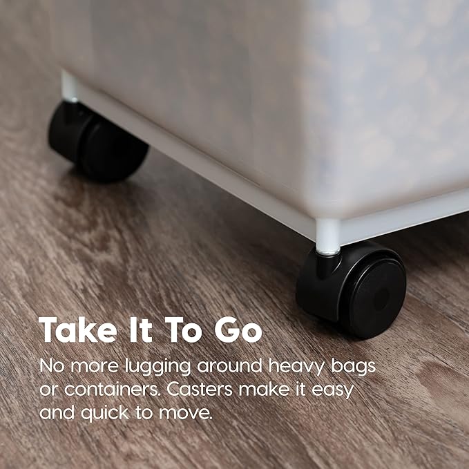 IRIS USA 50 Lbs / 65 Qt WeatherPro Airtight Pet Food Storage Container with Removable Casters, for Dog Cat Bird and other Pet Food Storage Bin, Keep Fresh, Translucent Body, Easy Mobility, Pearl/Black