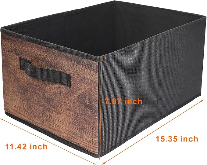 JAKAGO Fabric Storage Bins set of 4 Rectangle Storage Baskets with Handle Foldable Closet Organizer for Clothes Towel bedding Books Collapsible Clothing Container for Shelves Bedroom(Wood High)