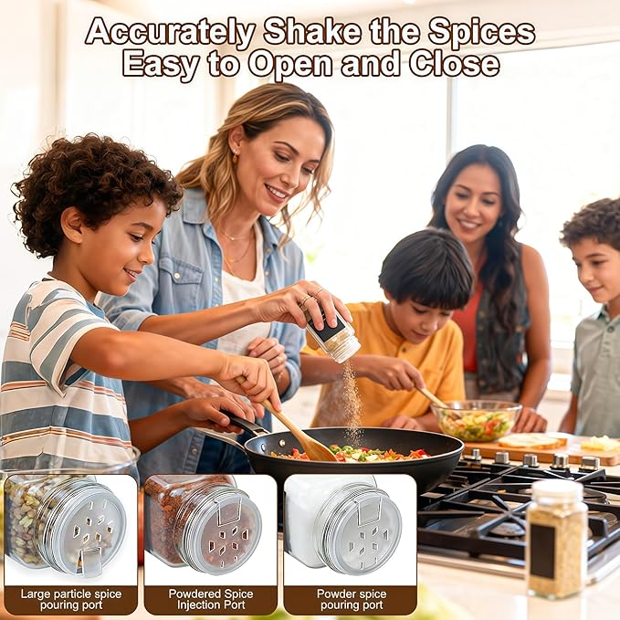 48Pcs Spice Jars Containers with Labels，4oz Black Seasoning Bottles with Shaker Lids for Rack, Cabinet, Drawer,Empty Square Condiment Pots (48, Black)