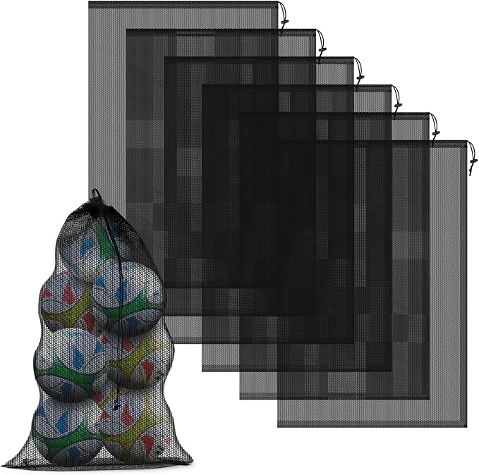 6PCS Black Mesh Bag Drawstring, 23 x 35 Inch Net Bag with Lock, Multipurpose Storage Bags for Gym, Laundry, Balls, Beach and Toys