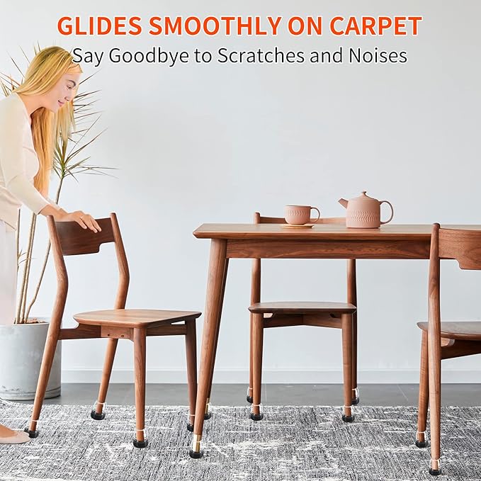 Ezprotekt Chair Sliders for Carpet, 24 Pcs Round Chair Glides for Carpet, Carpet Furniture Sliders Pads, Stool Leg Protectors Caps, Carpet Furniture Glides Quickly Clear (S Fit: 0.55" - 0.75")
