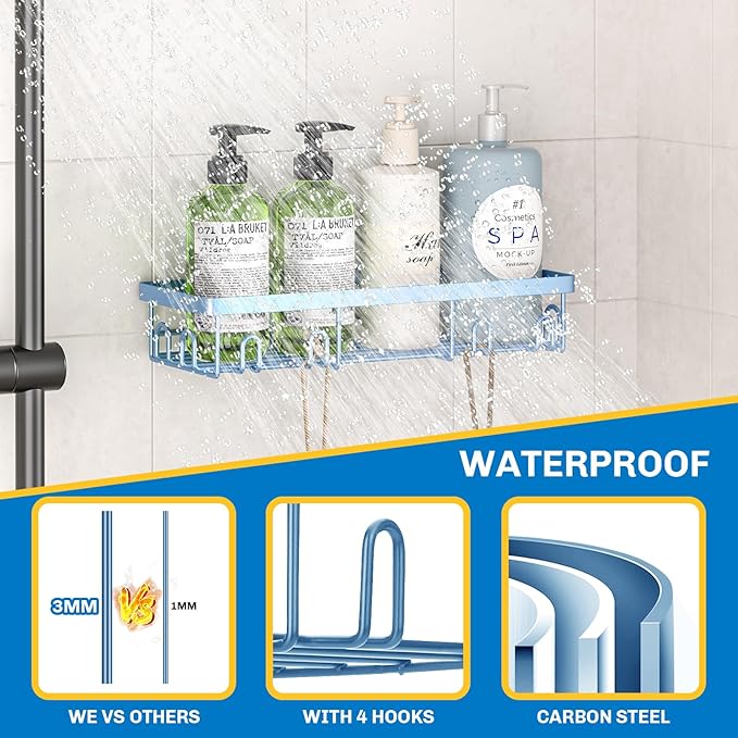 Shower Caddy 18 Pack,Adhesive Organizer for Bathroom Decor Accessories & Kitchen Storage,No Drilling,Large Capacity,Rustproof Stainless Steel Organizer,Home Decor Shelves (Blue 18 Pack)