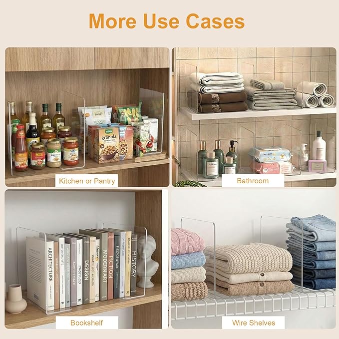 Shelf Dividers for Closet Organization: 10" Tall x 12" Deep, Adhesive Separators Features Acrylic Material and Provides Storage for Clothes and Purses in Bedroom Cabinets(8-Pack)