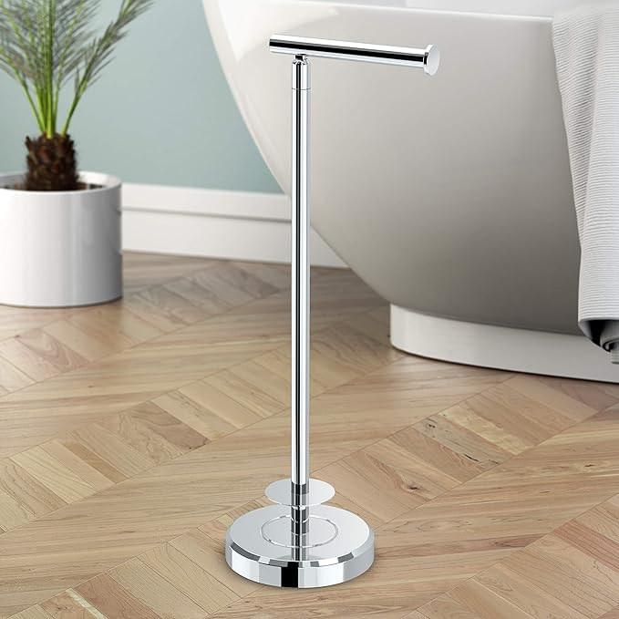 Gatco 1448C Latitude II Freestanding Toilet Paper Holder with Storage, Bathroom Tissue Stand, Chrome, 22.25" H, Holds 1–4 Reserve Rolls, Weighted Base