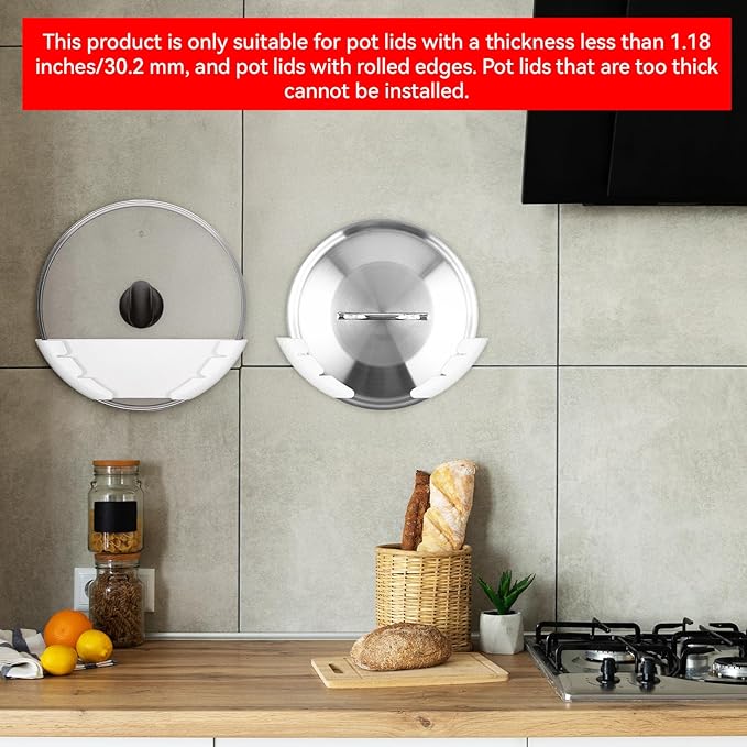 5 Pcs Universal Pot Lid Organizer for Cabinet, Pan Lids Holders Inside Cabinet Door, Wall Mount Pots Lid Organizers Rack for Kitchen, Fits 6" to 13.5"(White)