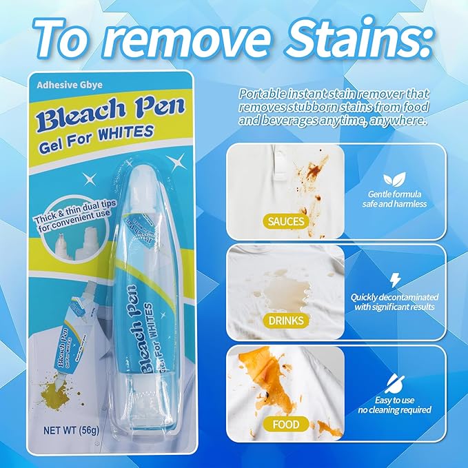 Bleach Pen For Clothing, Bleach Pen, Stain Remover Pen, Instant Travel Stain Cleaner for Clothes, Food, Wine, Coffee, Makeup, Clothing Bleached DIY Design, Portable & Easy Use（1 pack