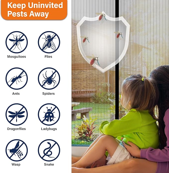 Magnetic Screen Door，Screen Door Mesh，Keep Bugs Out, Heavy-Duty Mesh Curtain,Pet and Kid Friendly, Works with Front Doors, Sliding Doors（34 x 82 Inch ‎Black