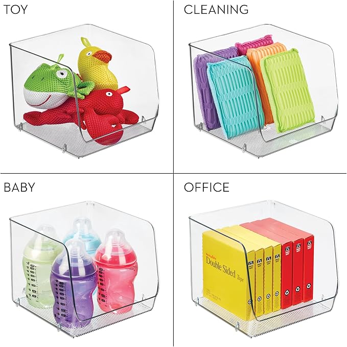 iDesign Open-Front Bin for Kitchen, Bathroom, or Home Office - Set of 2, Clear, Made in USA