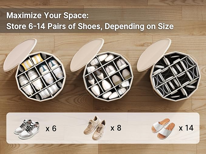 Vailando Shoe Organizer for Closet - Cylindrical Shoe Storage Organizer with Removable Dividers, Rectangular Compartment, Foldable, Blush Pink, 1-Pack