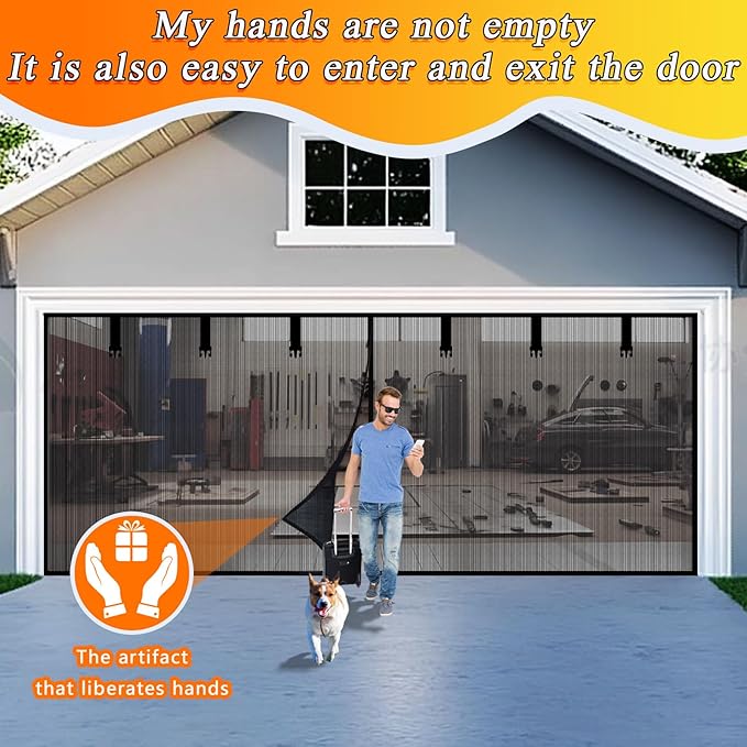 Garage Door Screen 1 Car 10x7FT Garage Screen Door，Upgraded PET Mesh with Retractable Magnetic Screen Garage and Heavy Duty Bottom for Easy Assembly and Pass, Hands-Free Screen Door
