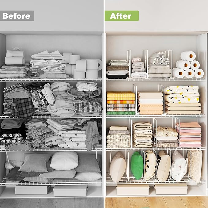 Wire Shelf Dividers for Closet: Tall 12 Pack 12-inch Deep Wire Rack Accessories - Adjustable Purse Organizer for Clothes Handbags - Metal Pantry Separators