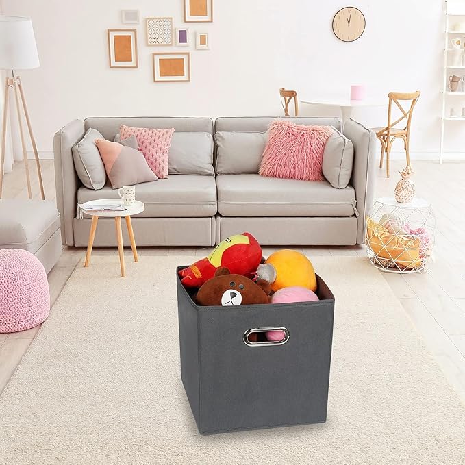 Fabric Cloth Storage Bins,Fabric Cube Organizer with Dual Handles Foldable Cube Storage Baskets for Home Bedroom Storage,Set of 8,(Gray)