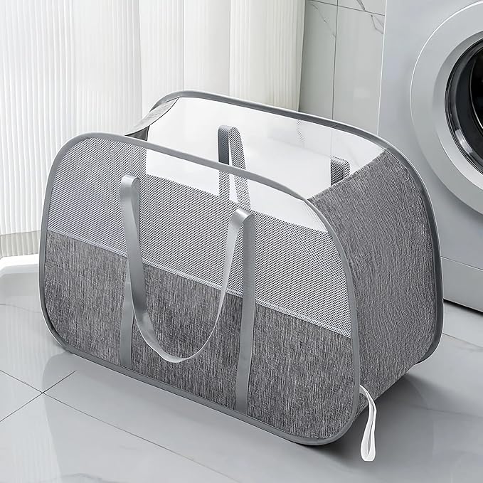 Large Collapsible Laundry Hamper,Gray Oxford Cloth 95L Capacity laundry basket with Handles,Breathable Mesh Design,Sturdy Steel Frame Clothes Hamper Wide opening for easy storage